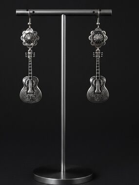 Silver Guitar Drop Earrings - Women Jewelry